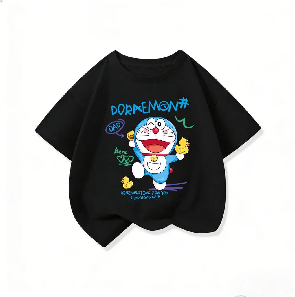 Summer Children Crew Neck T Shirt Fashion Cartoon Print Cute Street Style Tops Doraemon Boys Girls Outfit 314Y