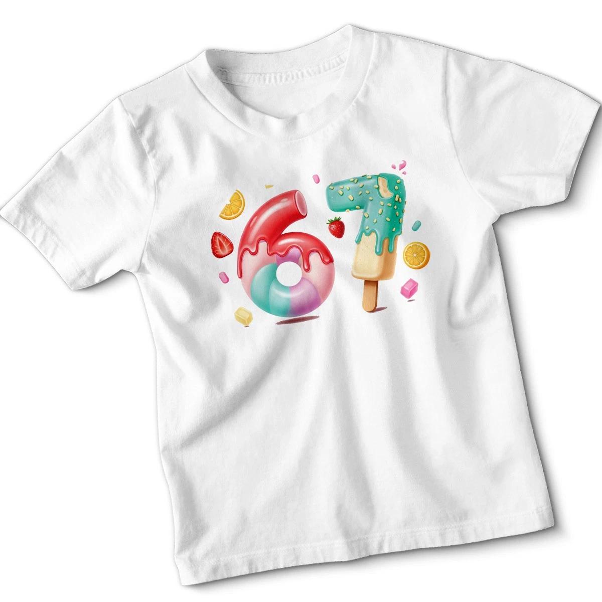 Kids 67 Ice Cream Drip Meme Tshirt Funny Boys Girls Six Seven Cute Number 100