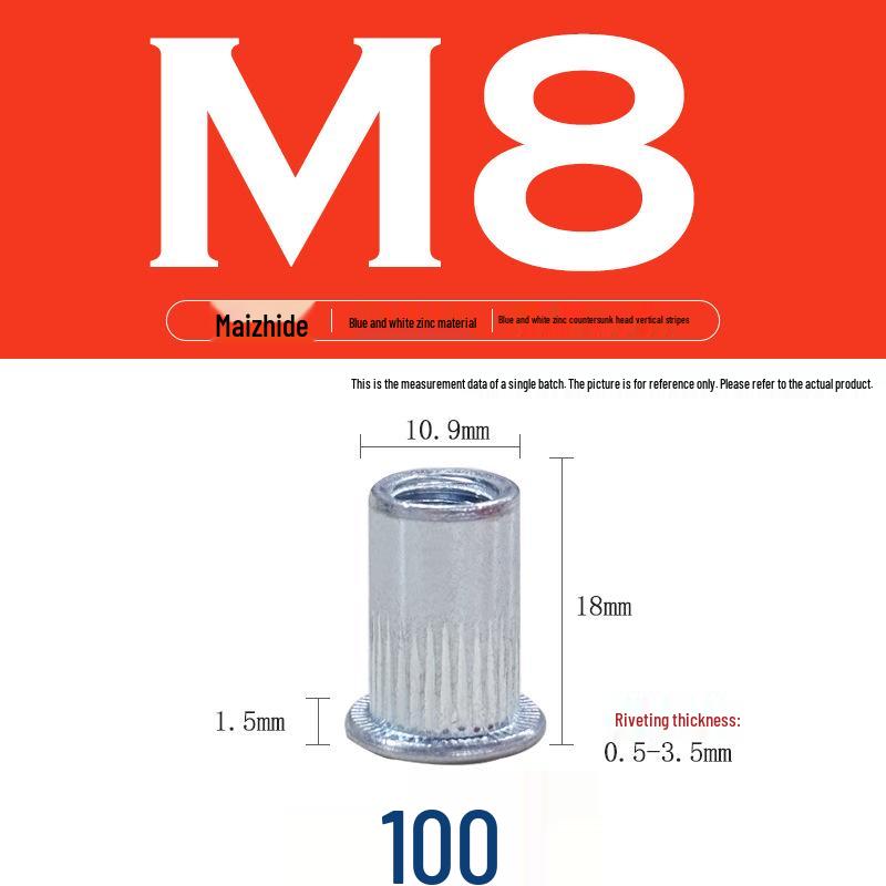 Stainless Steel & Carbon Steel Zinc-Plated Vertical Grain Through Hole Rivet Nut