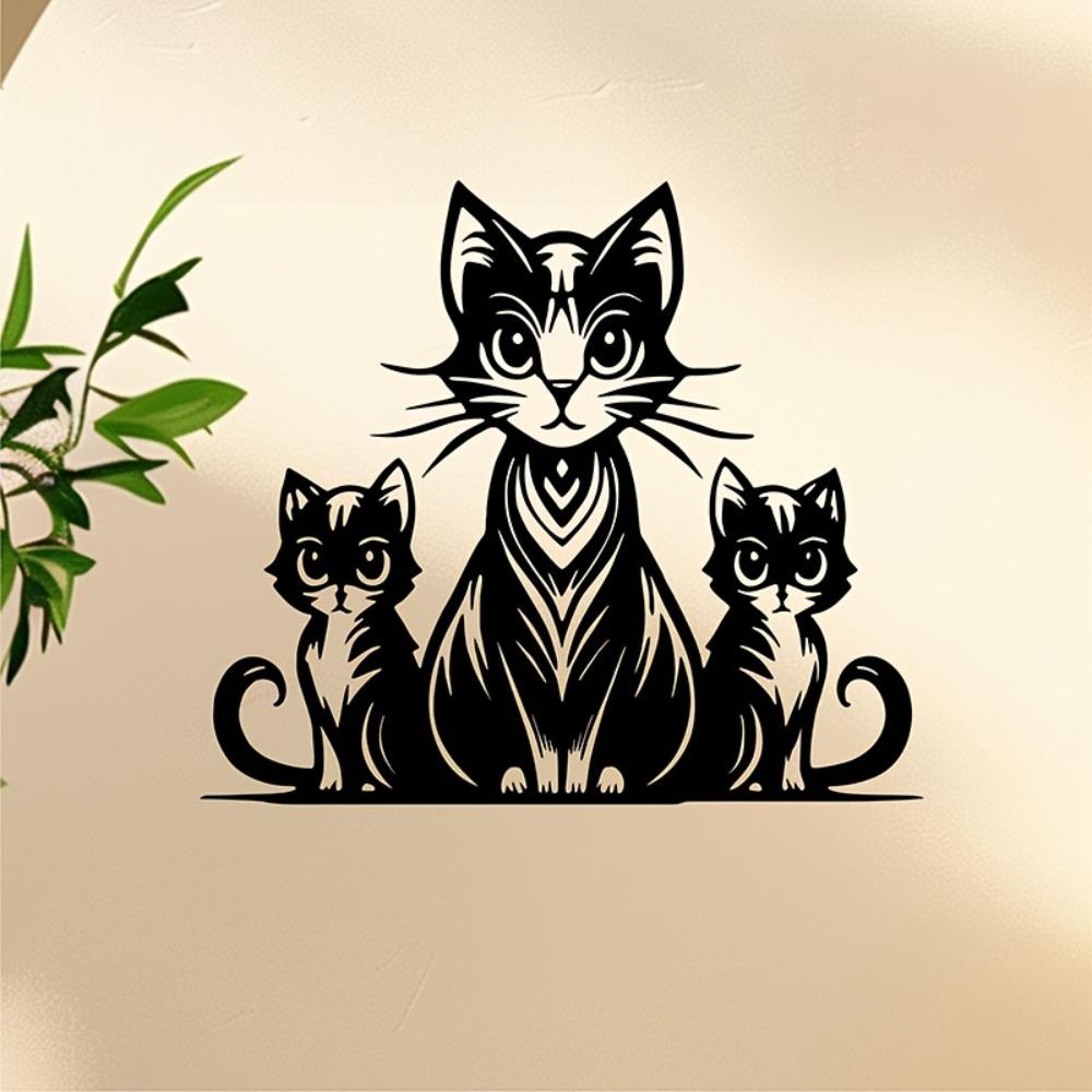 Vintage Metal Wall Art Mother Cat Kittens Striped Fantasy Silhouette Geometric Pattern Living Room Decor Gift for Cat Lovers