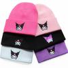 Men's and Women's Autumn and Winter Cartoon Knitted Hats with Kuromi Embroidery, Warm Beanie Hats for Students