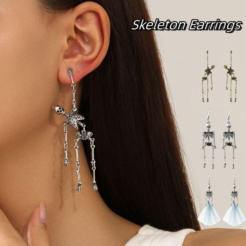 Zinc Zinc Alloy Skeleton Earrings Skull Imitation Human Bone Earrings Pierced Halloween Earrings  Gift