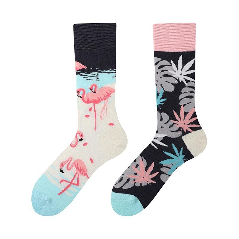 Unisex Asymmetric Design Cotton Crew Socks A B Pair Cartoon Streetwear Socks