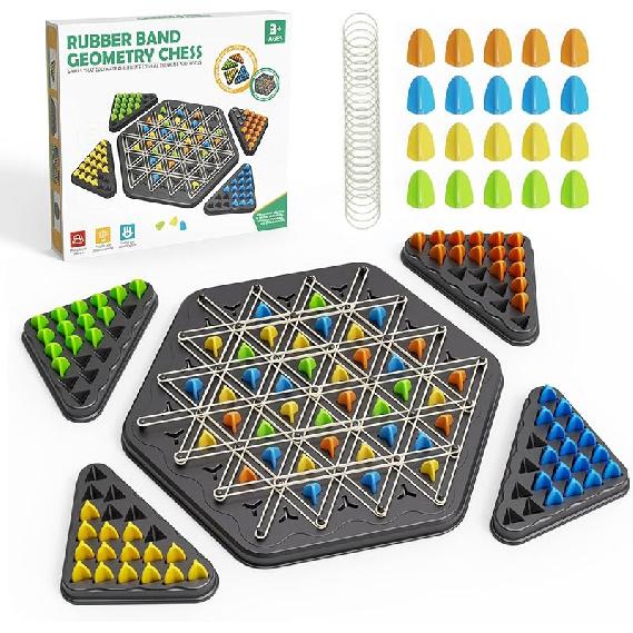 Chain Triangle Chess Game, Strategy Board Games for Kid 6-8-12, Chess Board Games for Adults, Family Games for Kids Adults, Triangle Rubber Band