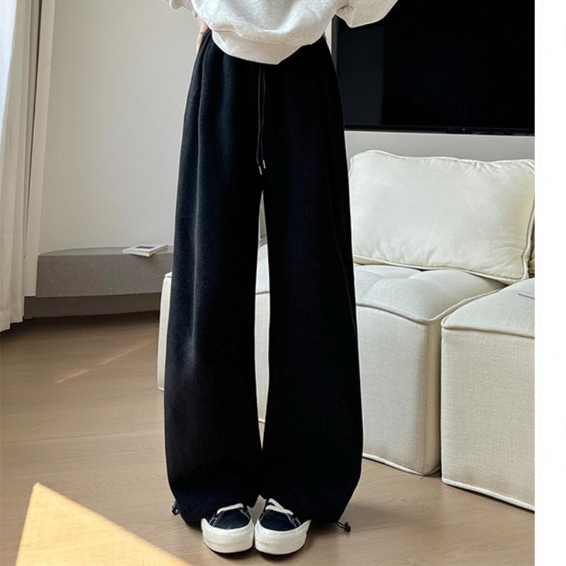 Women's Autumn and Winter New Style Plush Pants Loose Casual Wide-leg Pants Straight Lazily Lazy Little Sweatpants