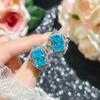 Elegant Luxury  Color Jewelry Sets Dazzling Sea Blue Cubic Zirconia Stone Party Ring Earrings Pendant Necklace For Women