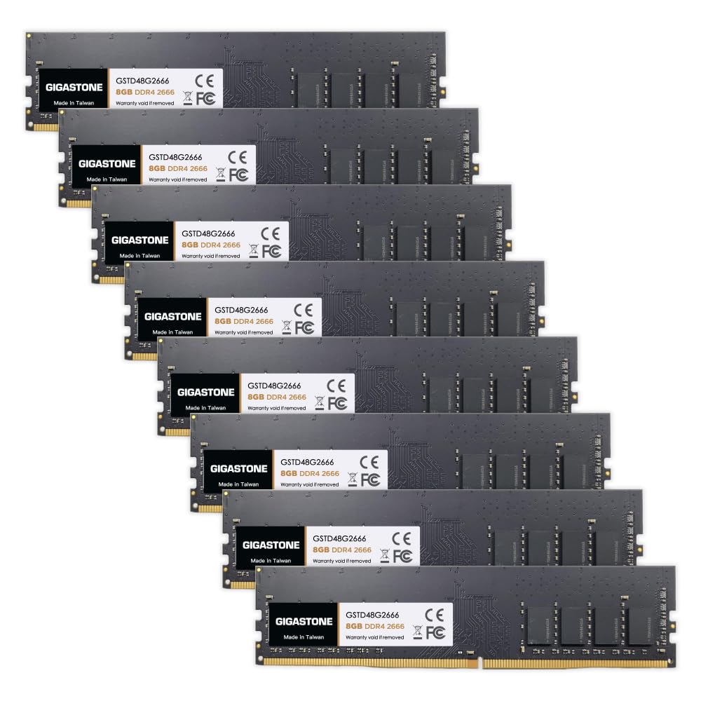 

GIGASTONE 8GBx8 DDR4 2666MHz or CL19 UDIMM 288 Pin Unbuffered PC Desktop Only Memory Module Upgrade [Memory DDR4] (64GB Kit) (2400MHz 2133MHz)