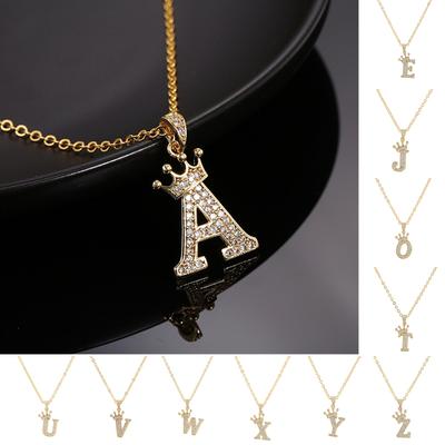 Unisex Fashion Crown A-Z Alphabet Pendant Vintage Chain Necklaces Hip-Hop Style Crystal Zircon Punk