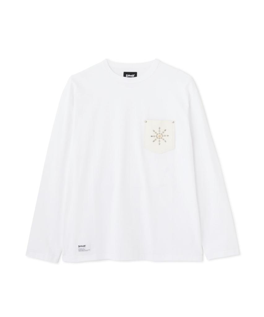 Schott DEER STUDS LS T-SHIRT BURST, Men's Deer Studs Pocket Long T-Shirt, Size 2XL, White, 782-5130002