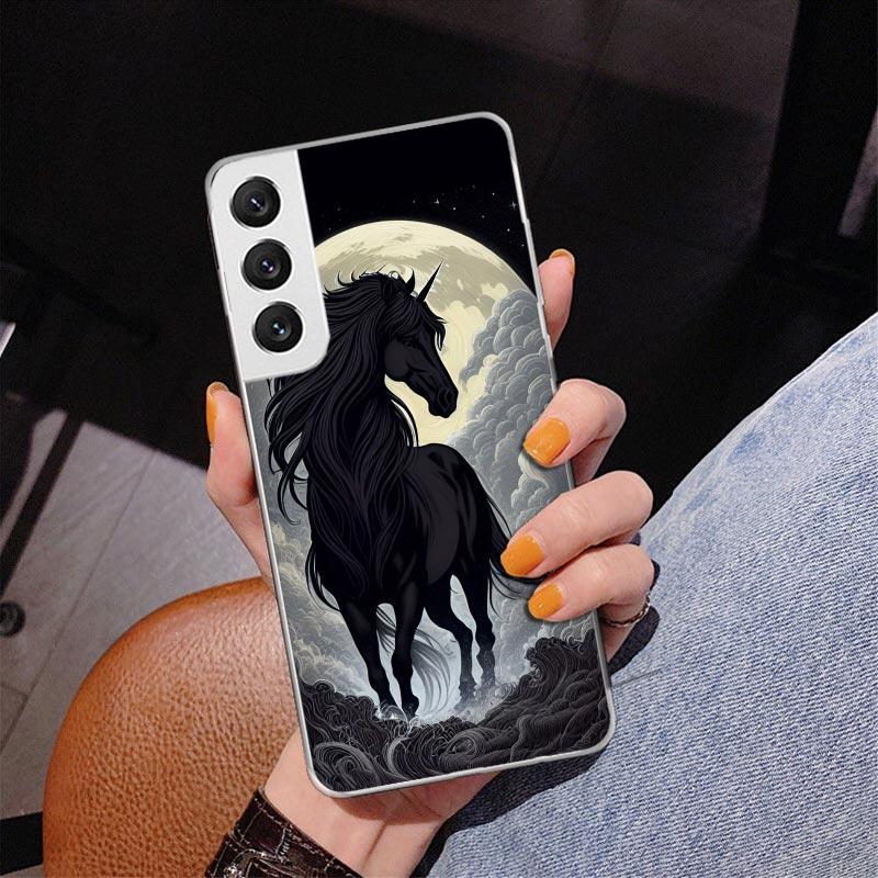 Animal Black Horse Phone Case For Samsung Galaxy S24 S25 Edge S26 Ultra S23 S22 S21 Plus S20 FE + Personalized Print Cover Galax