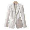 Fashionable White Checkered Suit Jacket for Women Spring Autumn Small Fragrant Elegant Suit Coat Women Blazer