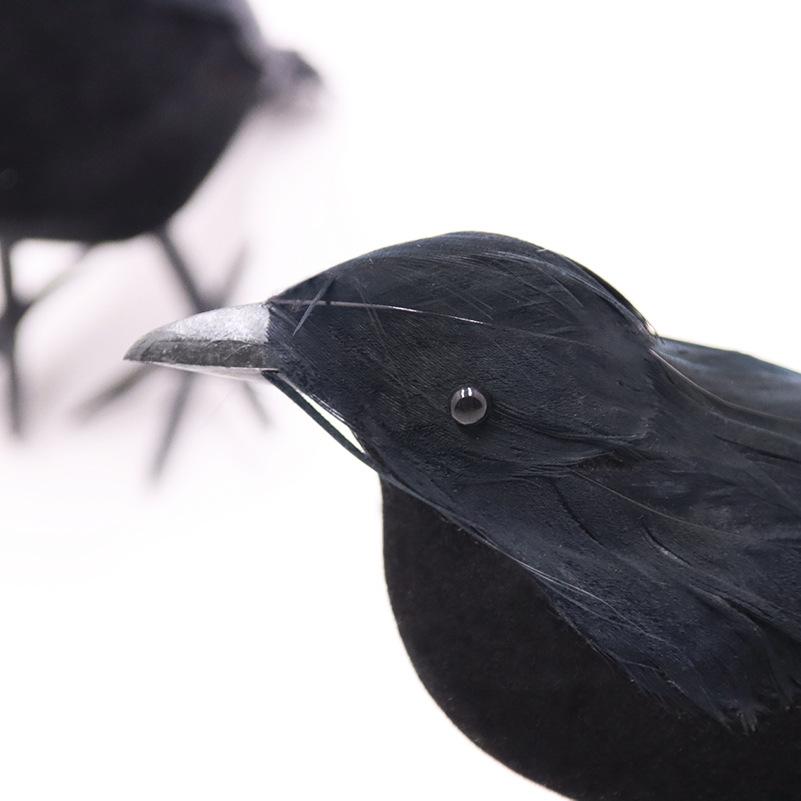 Halloween Flocked Black Feather Crow Prop, Lifelike Simulation Raven Ornament, Spooky Ghost Day Horror Decoration