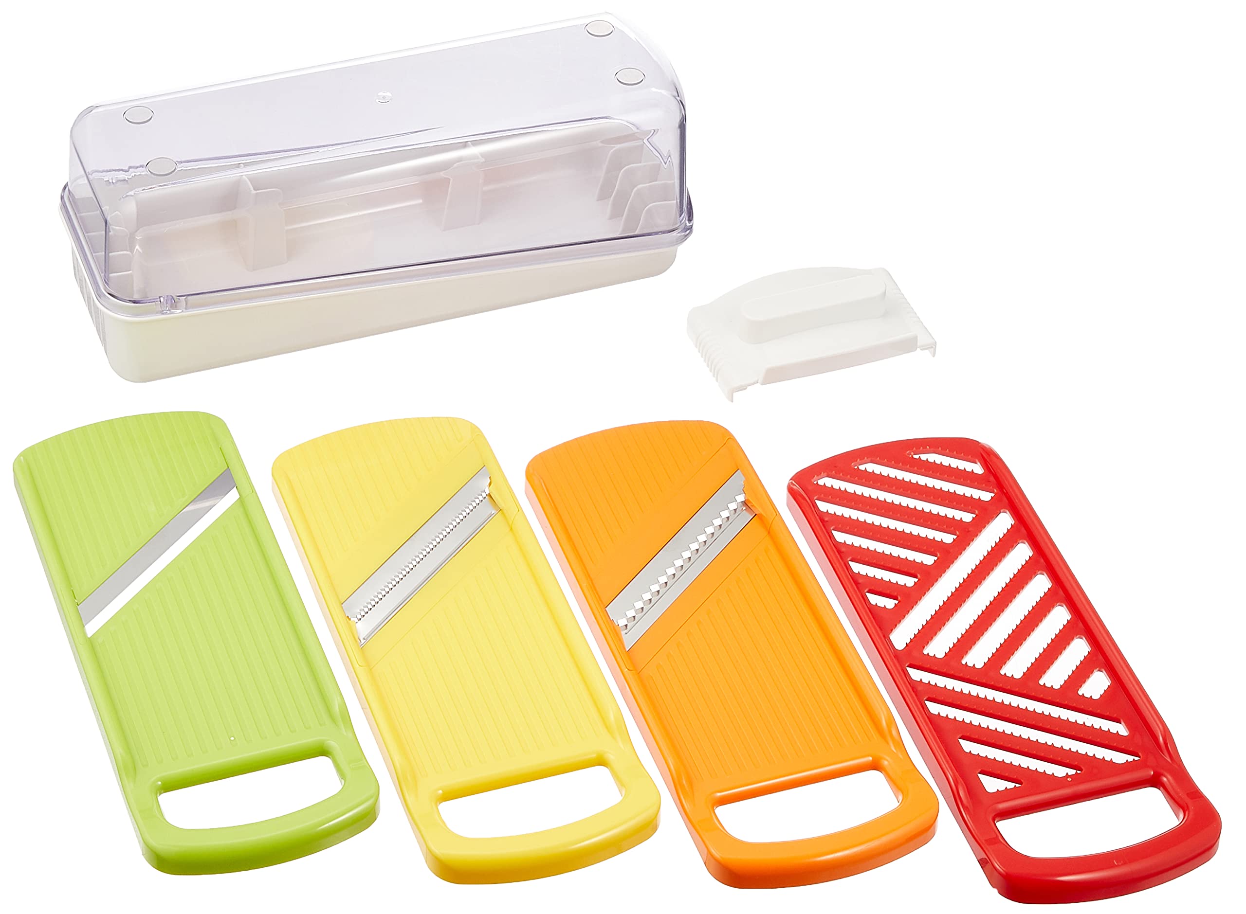 

Набор японских слайсеров Wahei Fraze, футляр для безопасного хранения, слайсер Vitamin Island, для нарезки соломкой, цумаки, тертый, держатель, в комплекте, ME-7287