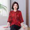Elegant Silk Top for Middle-aged Women, Wide-Cut Design, Perfect for Mother's Wedding Banquet, Stylish High-End Shirt