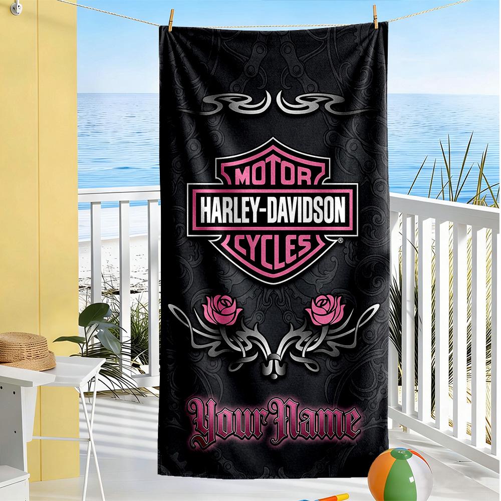 Harley-davidson Motorcycles Personalized Text Beach Towel Super Soft Microfiber Quickdry Fabric