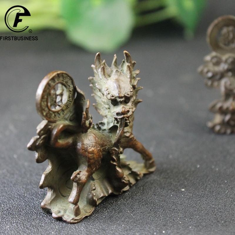 1 Pair Antique Copper Beast Kirin Statue Desktop Ornaments Retro Animal Figurines Feng Shui Home Decorations Crafts Accessories
