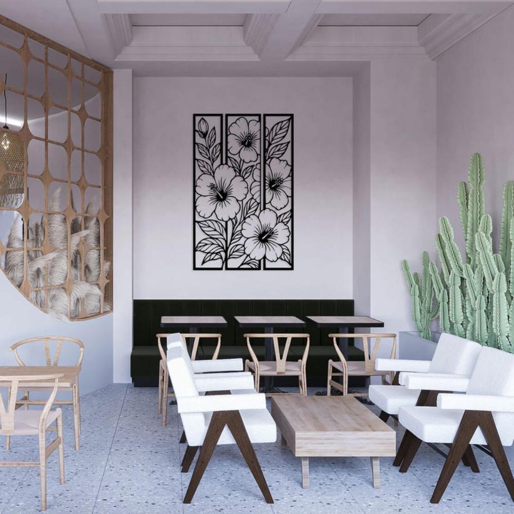 Metal Flower Wall Decor Framed Floral Art, Modern Minimalist Design for Home