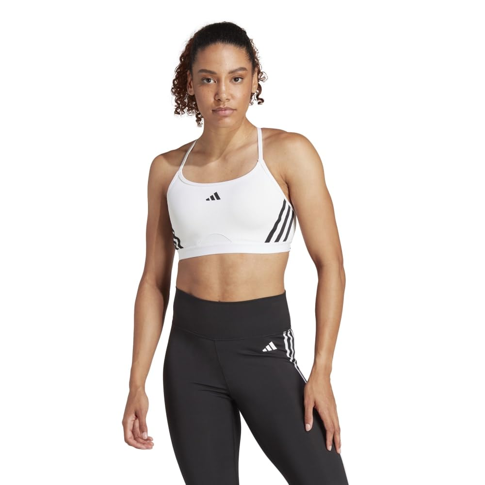 Adidas Aeroreact Training Light Support Three-Stripes Bra, Women's, IKV31, White/Black (IU1716), J/2XAB