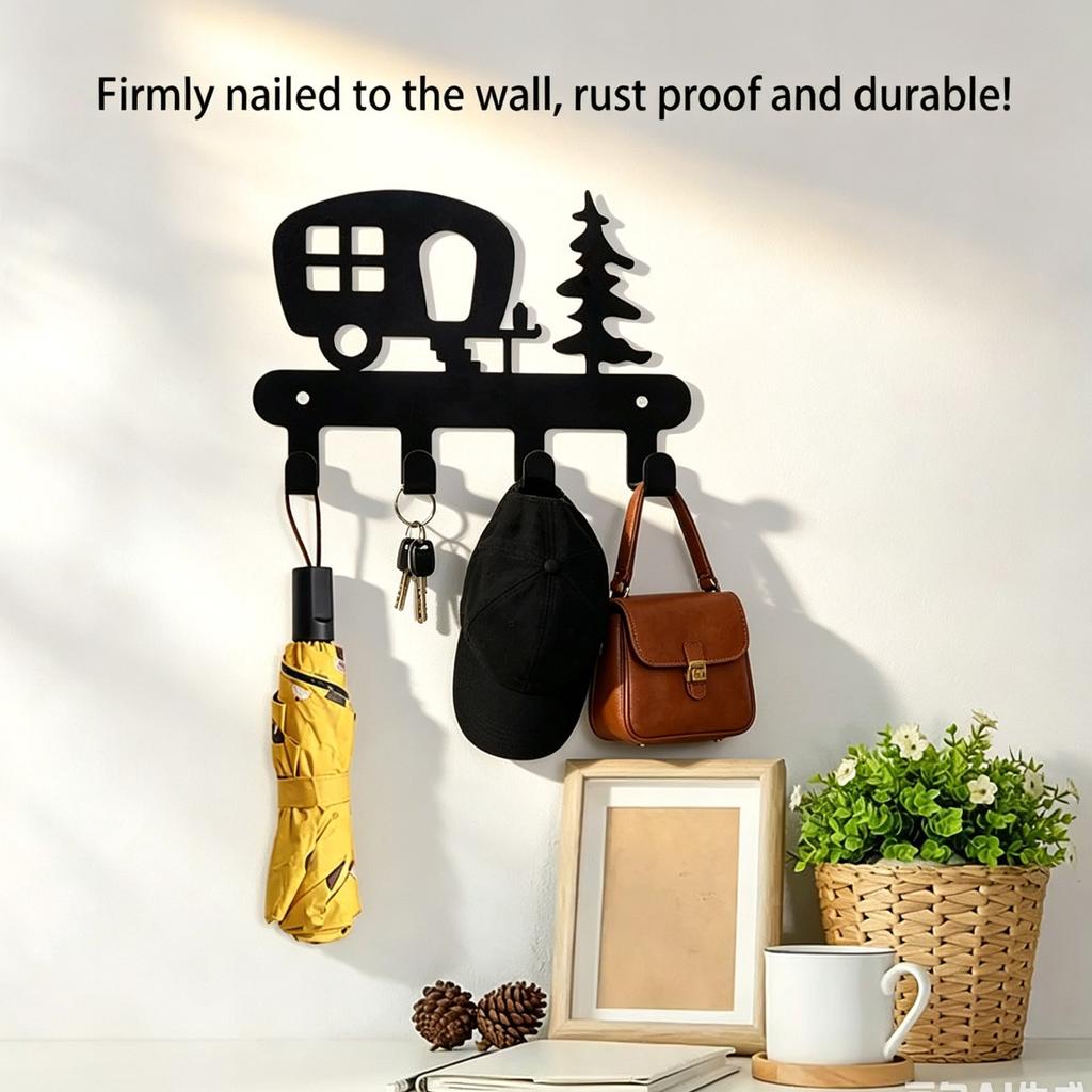 Key Holder for Wall Hooks Organizer Hanger 4 Hooks Key Rack Wall Mounted with Screws and Anchors, Home Wall Metal Decor for Front Door Garage
