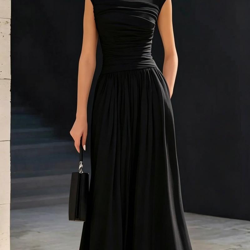 Women's Stand Collar Sleeveless Maxi Dress Loose Solid Color Casual Summer Long Dress
