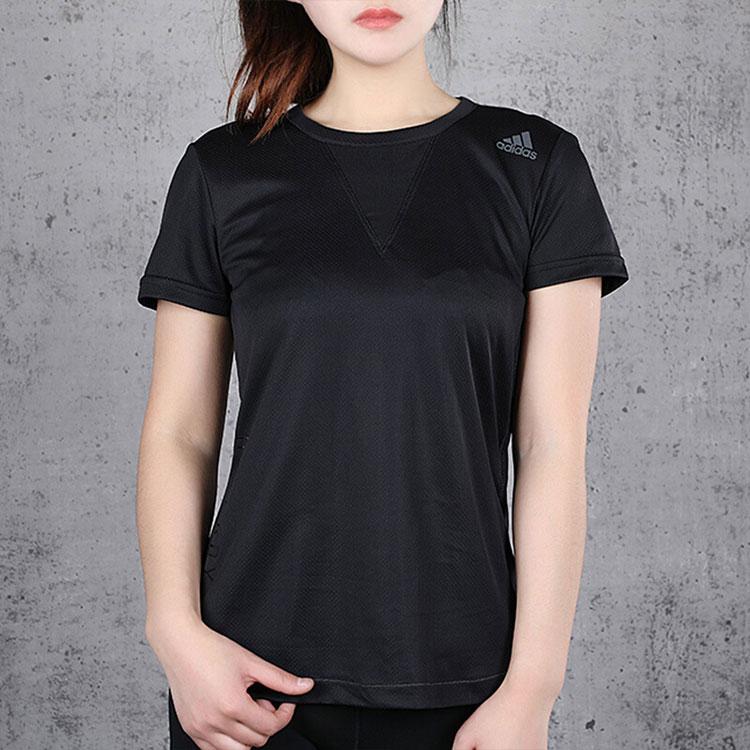 Adidas Solid Color Sports Short Sleeve T-Shirt Women Tops Black FK9615