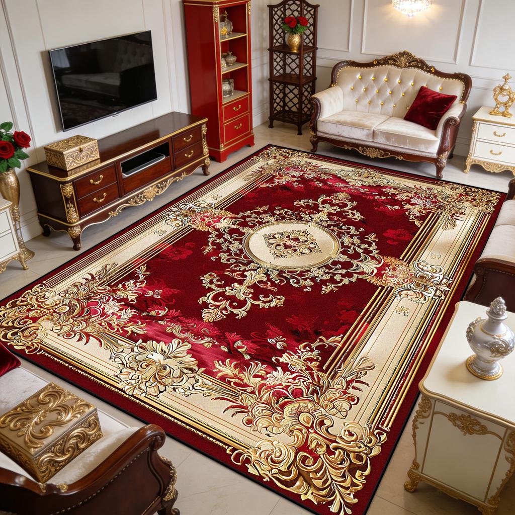 Red European Luxury Fluffy Carpet for Living Room Decoration Bedroom Outdoor Easy Clean Rug Non-slip Short Velvet Sofa Floor Mat