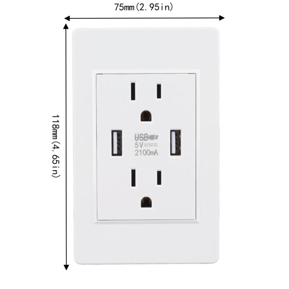 10A Charging Power Outlet White AC USB Outlet Durable USB Wall Outlet Home