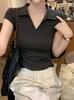 Spicy Girl Slimming Irregular Pleated Cropped Polo T-shirt for Women