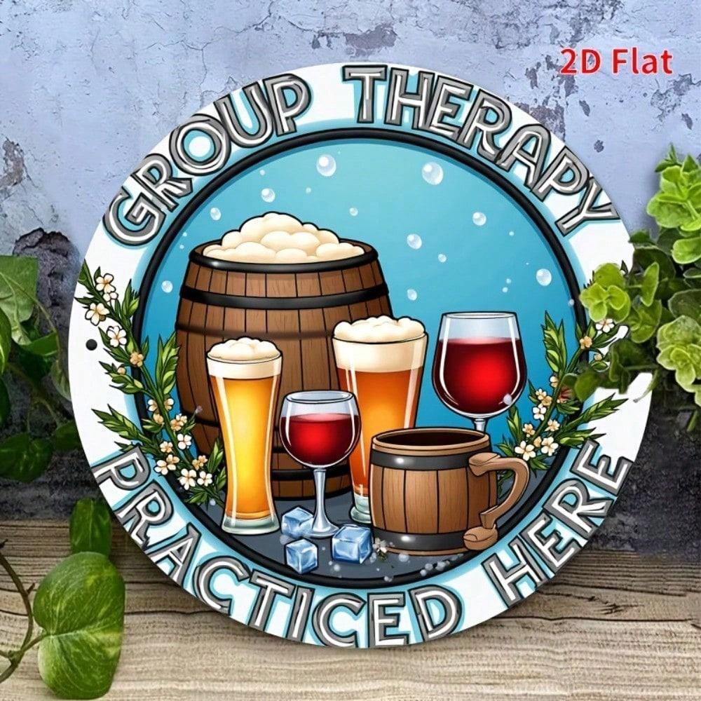 1pc Retro Metal Can Sign, 2D Flat Aluminum Beer Barrel Wall Art, Brown Wooden Barrel with White Foam & Beverage Containers, 20X20cm