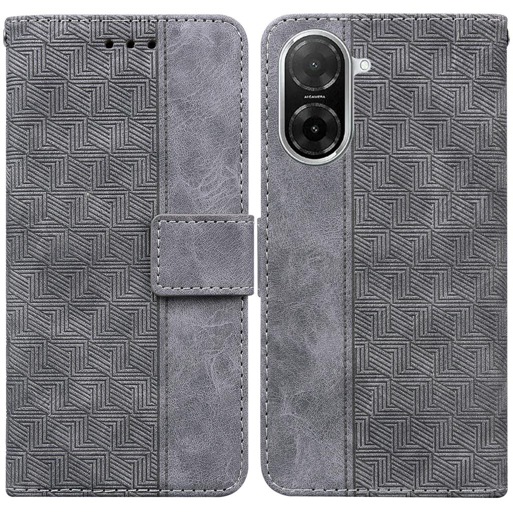 For Xiaomi Redmi A5 4G (171.7mm)/Poco C71 4G Case Geometry Pattern Leather Wallet Phone Cover with Wrist Strap
