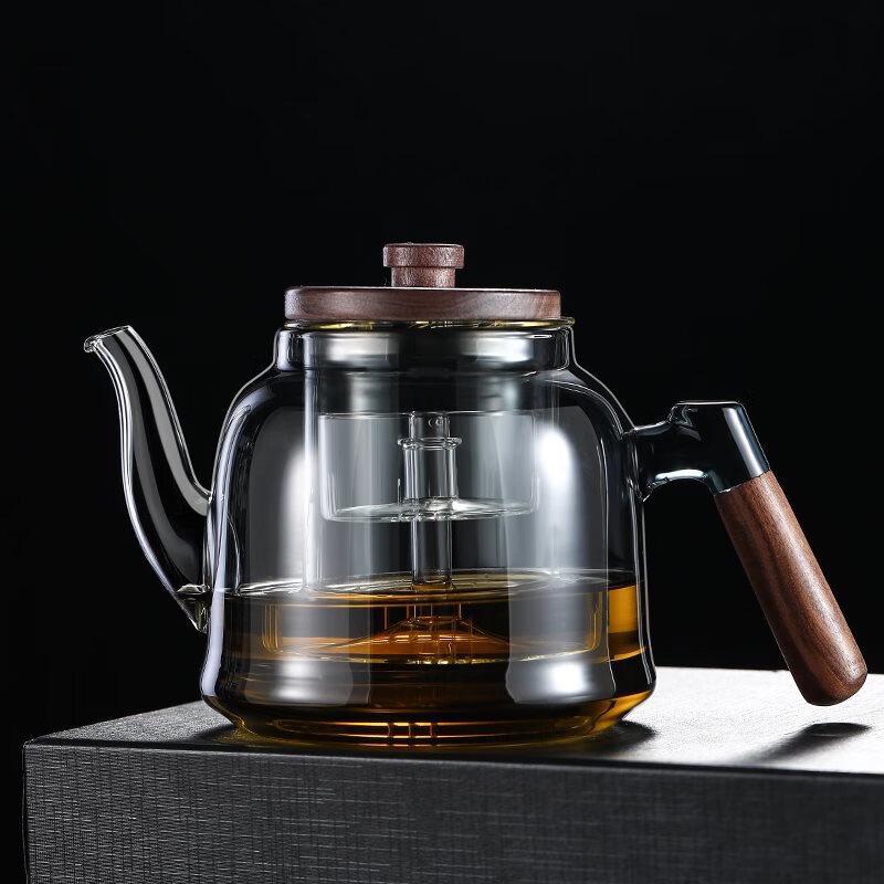 Transparent Glass Tea Kettle with Walnut Handle