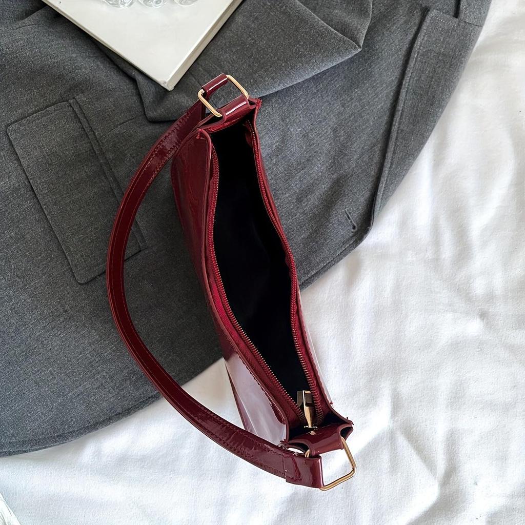 Borsa a Spalla Lucida Trendy da Donna in Pelle PU Verniciata Borsa a Mano Semplice Monocolore Borsa Sottobraccio