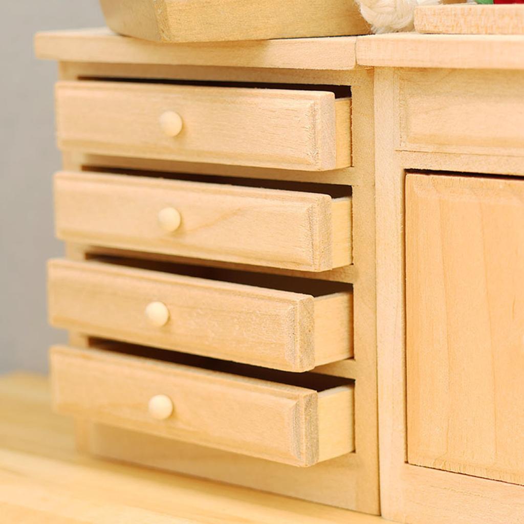 1/12 Puppenhaus Küchenschrank mit öffenbarer Tür/Schublade Unfertiges Holz Miniaturmöbel für realistische Szenendarstellung
