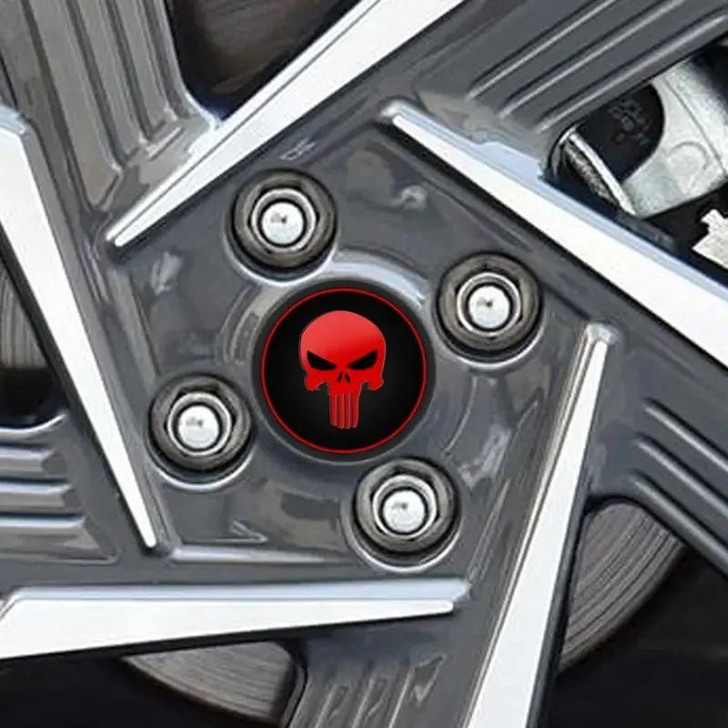 Car Decor 56mm 4pcs Skull Logo Car Wheel Center Hub Cap Aluminium Sticker For Universal Cars Styling Accessories