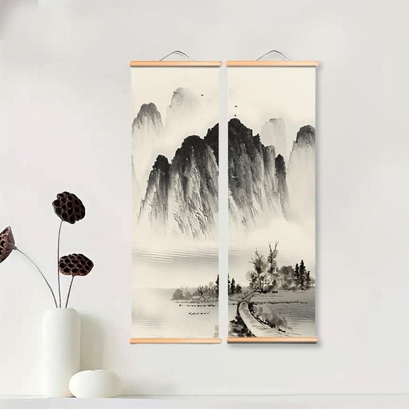 1PC/4PC Painting Chinese Style Ink Painting Alpine Canvas Decorative Solid Wood Scroll Paintings