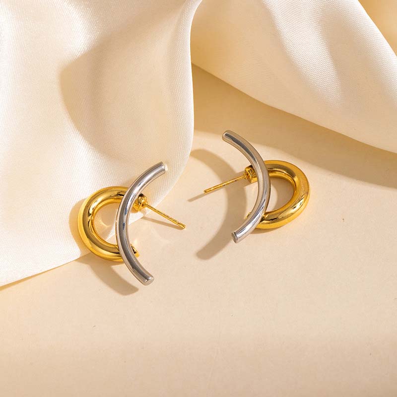 Stainless Steel Metal Line Stud Earrings for Women Fashion Gold Silver Color C-shape Geometric Earrings Jewelry Gift 2026