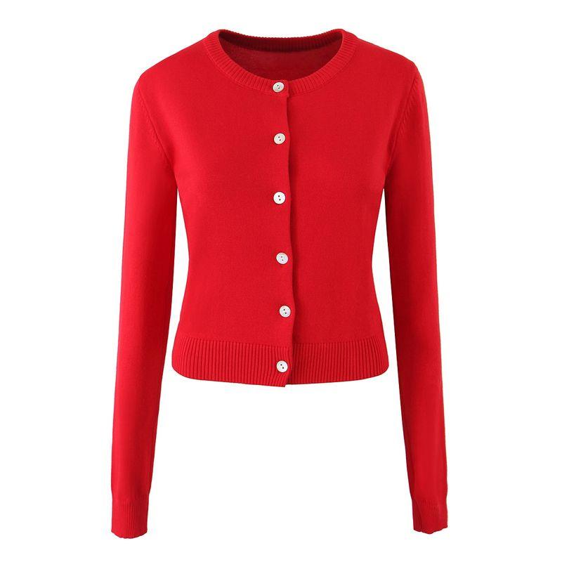 Autumn Dopamine Frankies American Sexy Round Neck Minimalist Shell Button Knitted Cardigan Silm Short Top