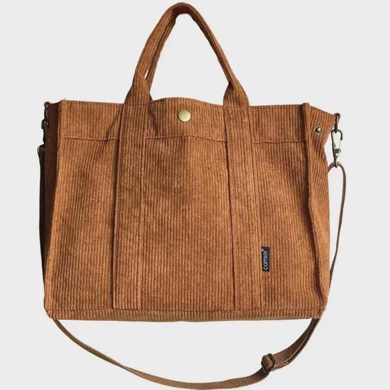 Autumn/Winter Corduroy Commuter Tote: Stylish, Simple, Student-Friendly, Handheld Messenger Bag