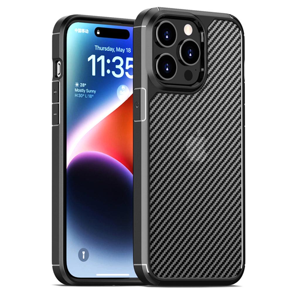 For iPhone 15 Pro Case Carbon Fiber Texture Anti-Scratch TPU+PC Back Cover