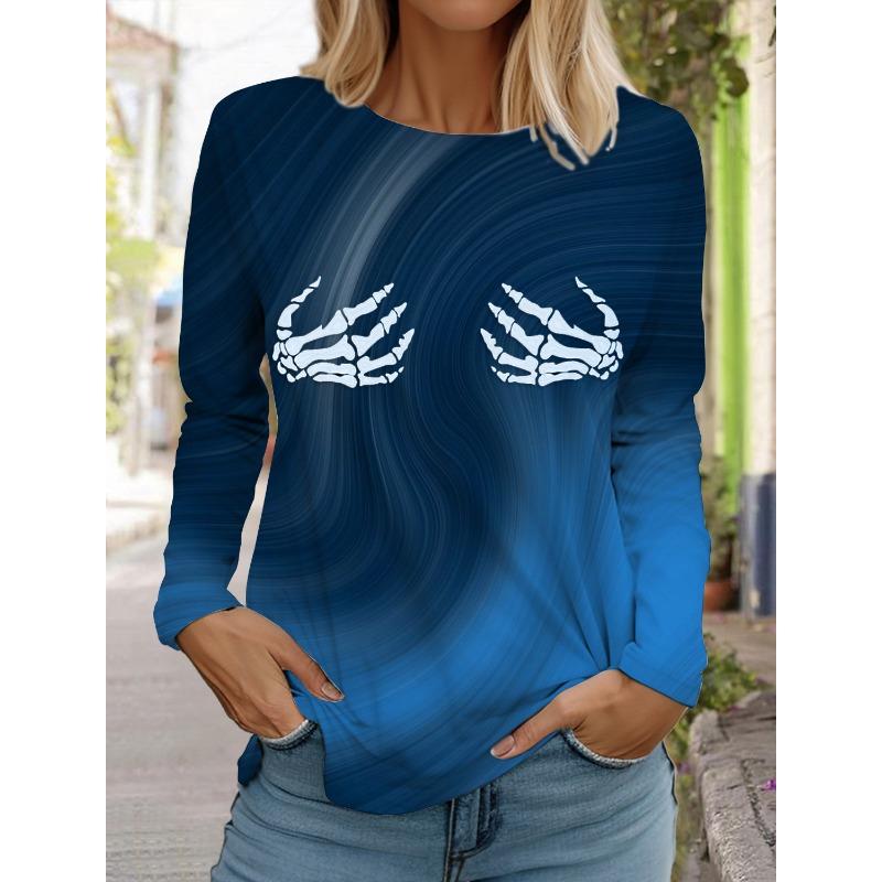 

Пуловер с принтом черепа, осенне-зимняя повседневная толстовка с длинным рукавом и круглым вырезом, градиентная женская одежда 8xl