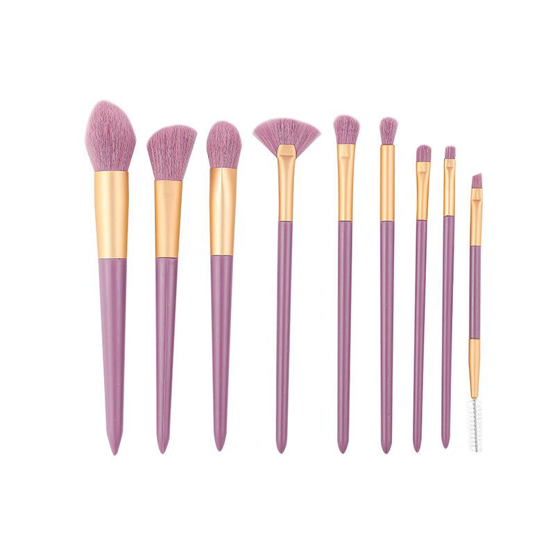 9-Piece Floral Makeup Brush Set: Purple Potato Handle & Soft Corn Silk Fibers