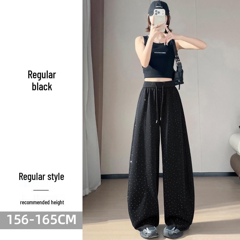 

2026 Spring/Summer Rhinestone Star High Waist Wide Leg Casual Pants for Women XL