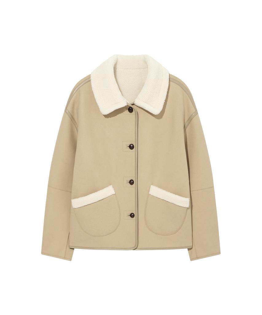 Covernat Woman Reversible Shearling Jacket Beige