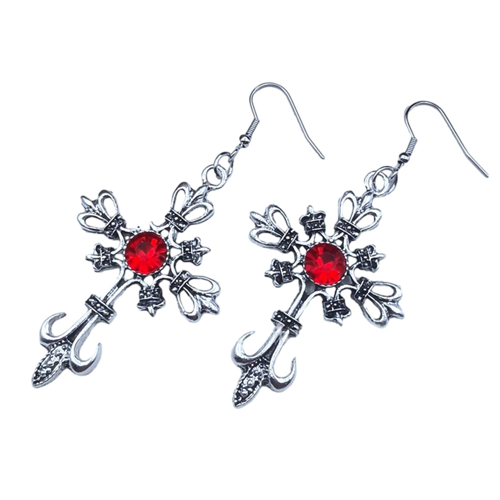 Edgy Gothic Punk Cross Earrings Punk Gothic Cross Earrings Crystal Red Diamond