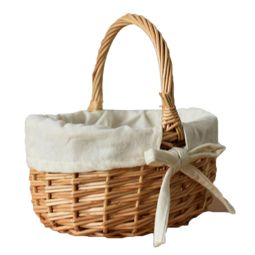 Плетеная корзина Плетеная корзина для цветов ручной работы с ручкой Тканевая подкладка для пикника кемпинга Вместительная ивовая корзина для продуктов фруктов 2570₽