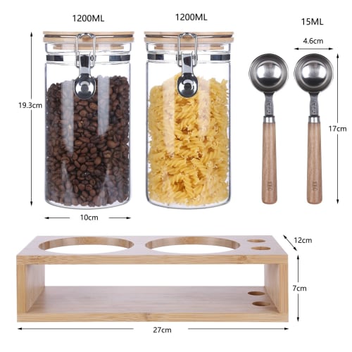 KKC Coffee Bean Storage Container, Airtight Canister, for Brown Sugar, Coffee Beans, Salt, Sugar, Flour, Potato Starch, and Tea Leaves, with Glass Mea