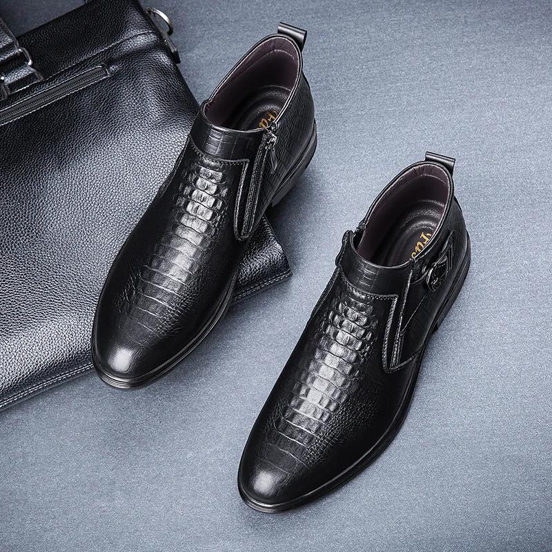 Fashion Classic Brand Men's Genuine Leather Casual Shoes Thick Soled Winter New Men's High Top Ankle Boots Office Business Short Boots