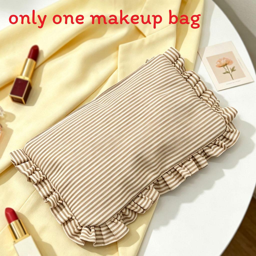 Minimalist Striped Makeup Bag With Zipper For Travel And Home Storage