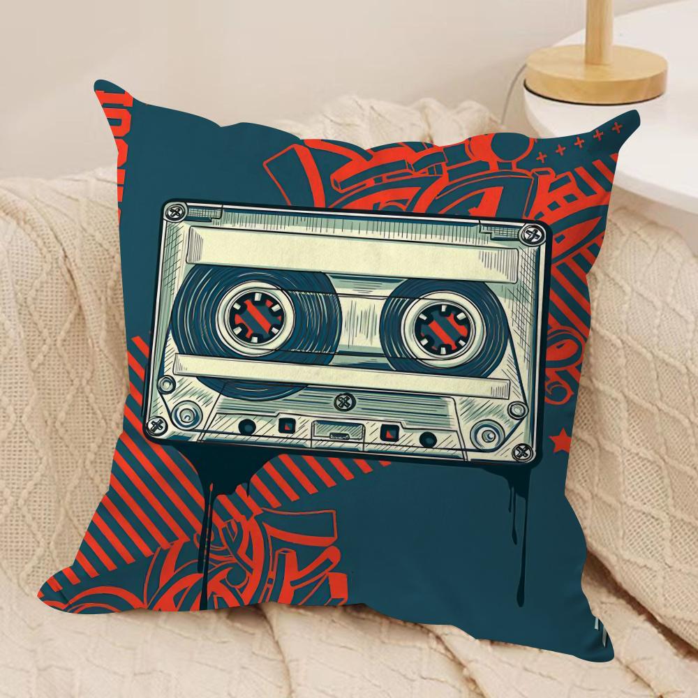 Vintage Cassette Music Tape Cushion Cover Pillowcase Ultra Soft Skin Friendly Fabric Cloud Like Comfort Concealed Zipper