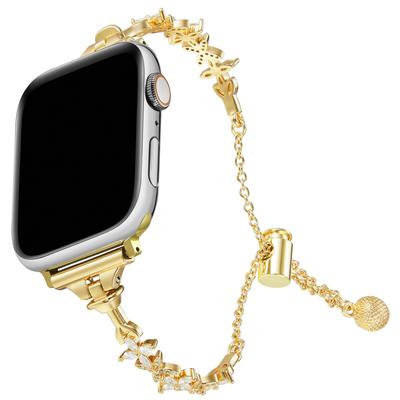 For Apple Watch Series 10 9 8 7 SE 6 5 4 3 2 1 42mm 41mm 40mm 38mm Copper Bracelet Zircon Four-Leaf Clover Watch Strap